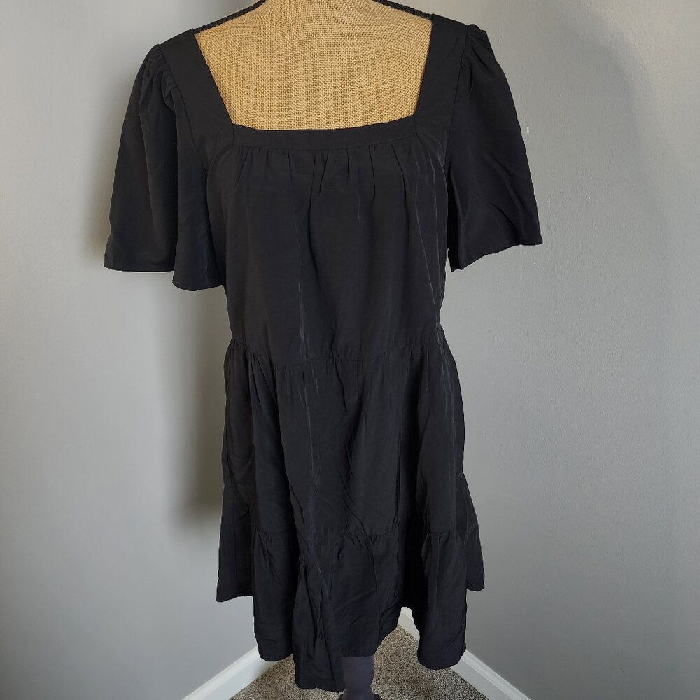 Altar'd State Women's M Mini Dress Black Tiered Puff Sleeve